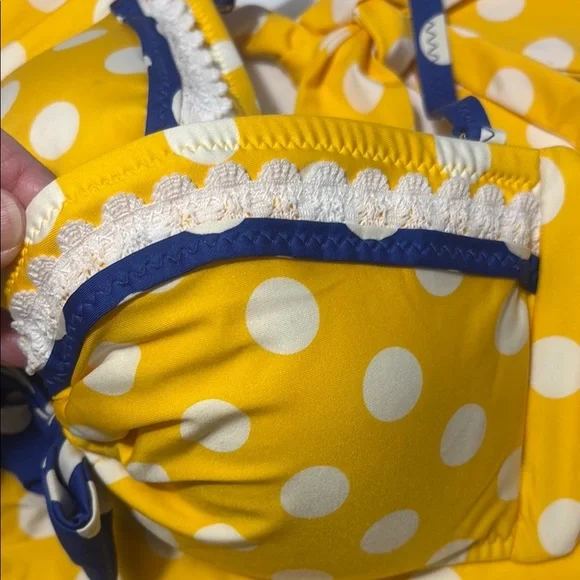 Betsy Johnson RARE Yellow Polka Dot Bikini with Blue Bow - Picture 10 of 16